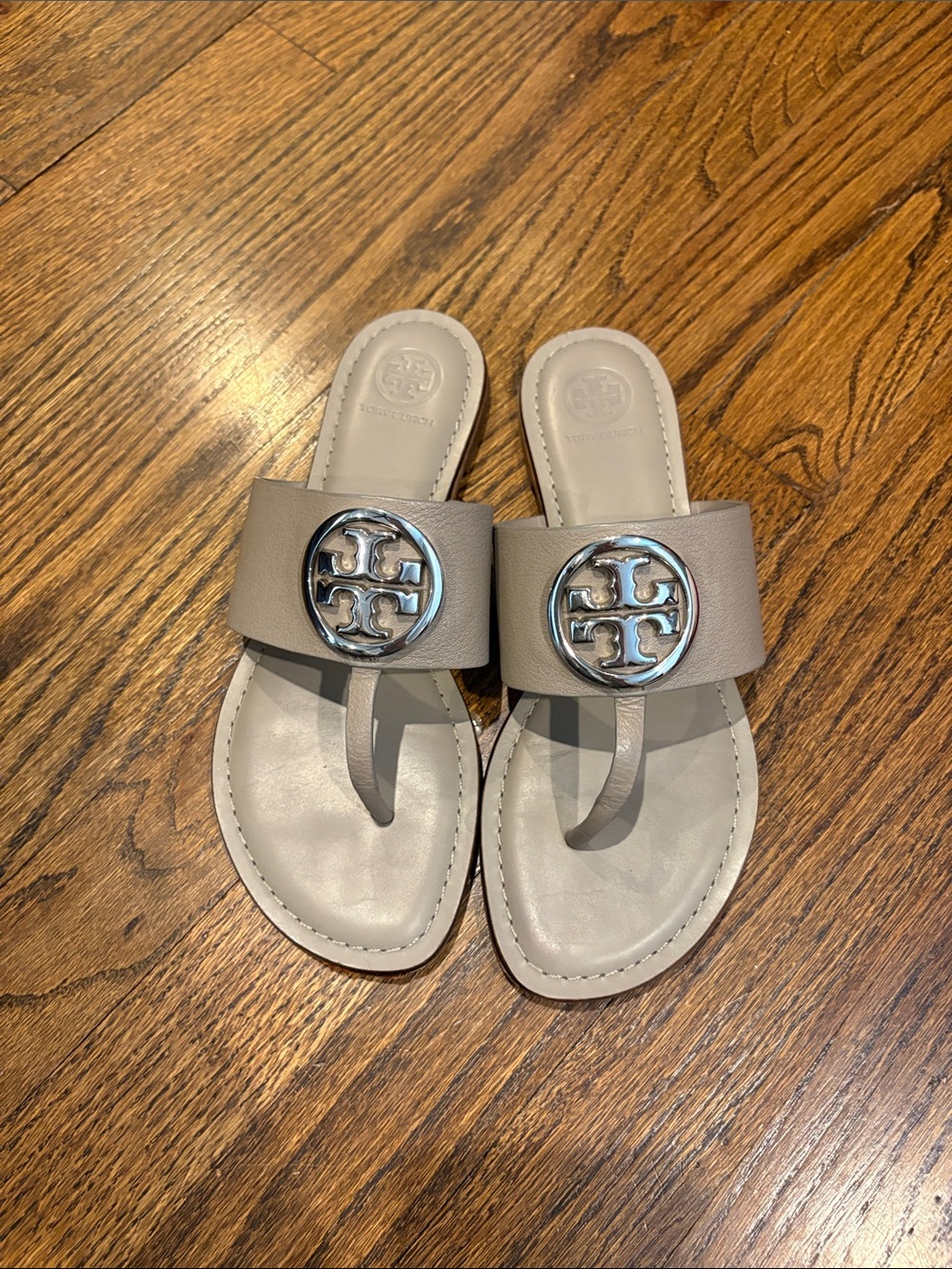 Tory Burch Taupe Miller Logo Thong Sandals